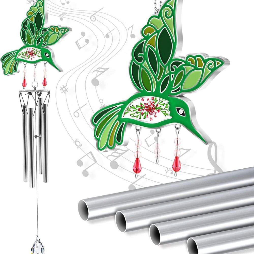 Hummingbird Suncatcher Wind Chime Pressed Real Embedded in Glass X003RBIV47